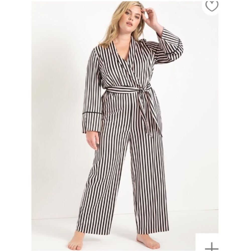 Eloquii Striped Wrap Piping Trim Satin Jumpsuit Size 14